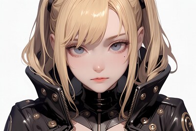 Blonde anime girl in leather jacket