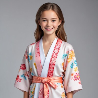 Girl smiling in floral kimono