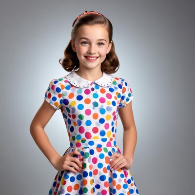 Girl in polka dot dress smiling