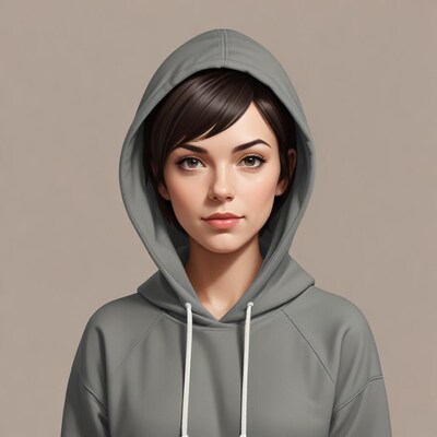 Woman in gray hoodie