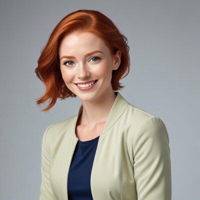 Smiling woman with red bob haircut