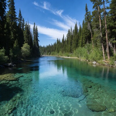 Crystal Clear River in Forest