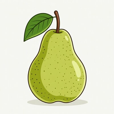 Green Pear with Leaf Illustration