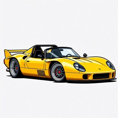Yellow Porsche 908 Race Car Illustration