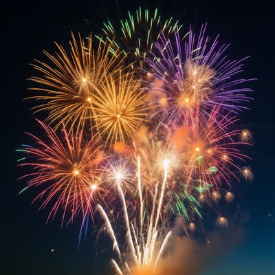 Colorful Fireworks Exploding in Night Sky