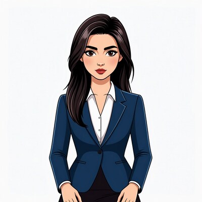 Asian woman in blue blazer illustration