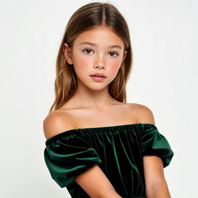 Girl in green off-shoulder dress