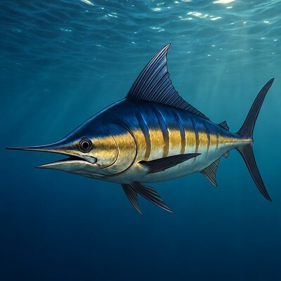 Blue Marlin Swimming Underwater