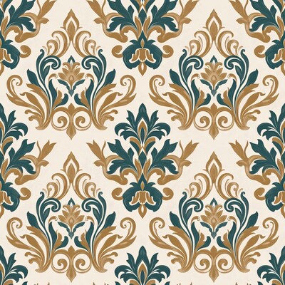 Teal Gold Damask Pattern