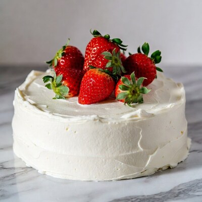 Strawberry Cake on Marble Surface