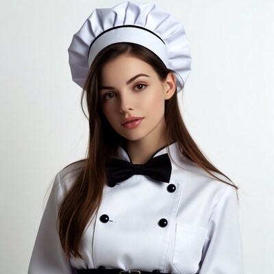 Woman in white chef uniform