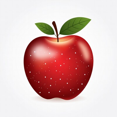 Red apple with green leaf