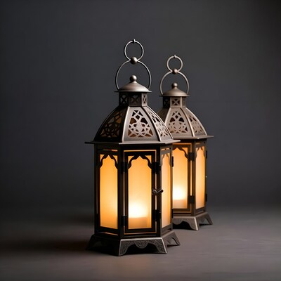 Two Lit Moroccan Lanterns