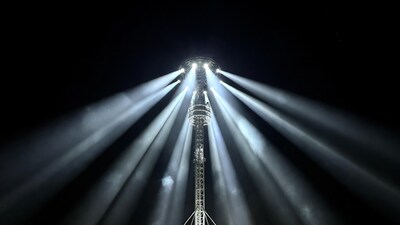 Spotlight Tower Beams in Dark