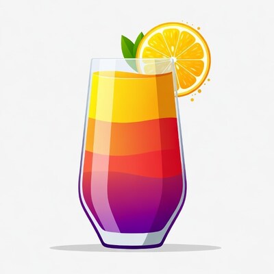 Colorful Layered Cocktail with Lemon Slice