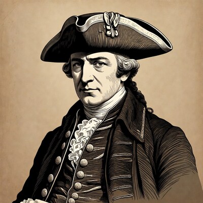 Man in tricorn hat and 18th century coat