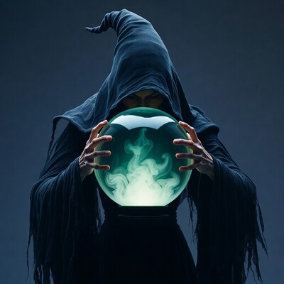 Wizard gazing into glowing crystal ball