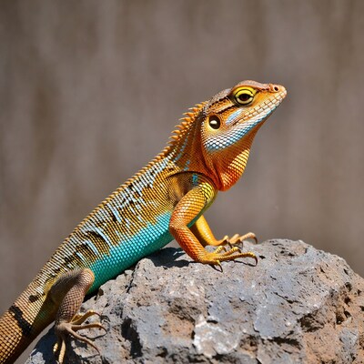 Colorful iguana on rock