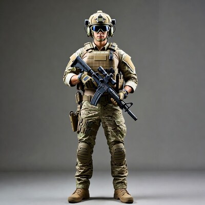 Soldier holding rifle in tactical gear