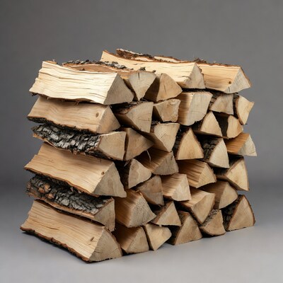 Stack of Firewood on Gray Background
