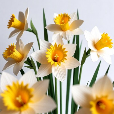Paper Daffodils on White Background