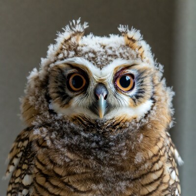 Close-up fluffy owl staring forward