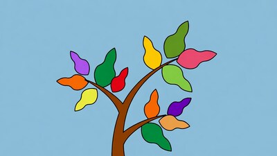 Colorful Tree Illustration on Blue Background