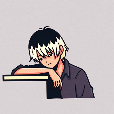Anime boy resting chin on hand
