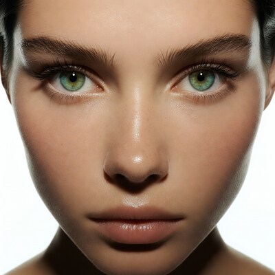 Woman with green eyes close-up