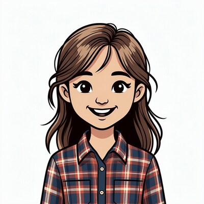 Smiling girl in plaid shirt illustration