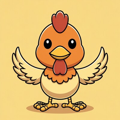 Cute cartoon rooster spreading wings