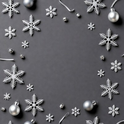 Silver Christmas Ornaments on Gray Background