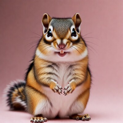 Cute chipmunk smiling on pink background