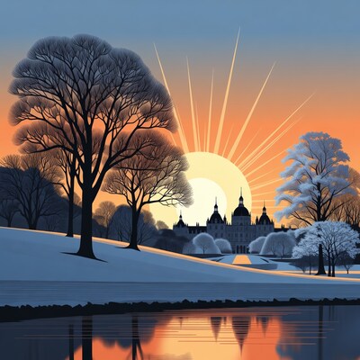 Winter Palace Sunrise with Snowy Trees