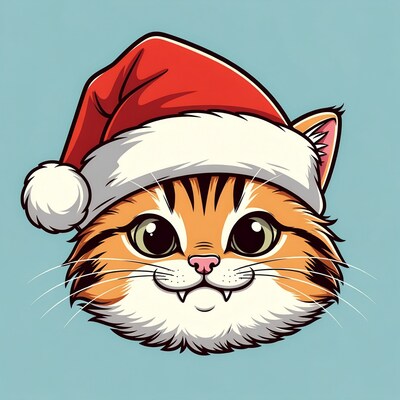 Cute tabby kitten in Santa hat
