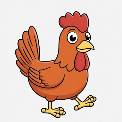 Cartoon Rooster Standing on White Background