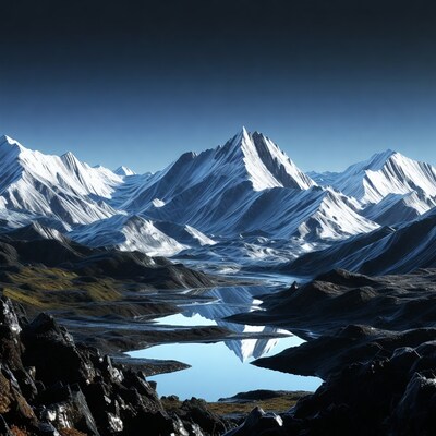 Snowy Mountains Reflecting in Lake