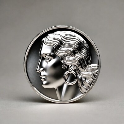 Silver coin with woman's profile