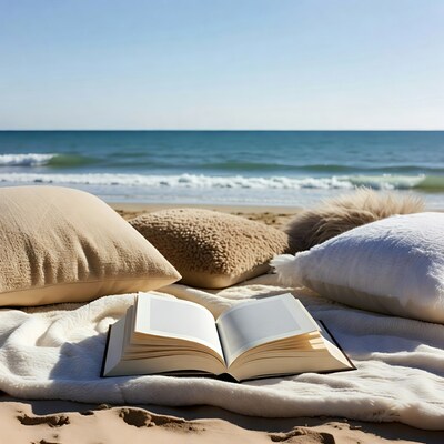 Open book on pillows beach