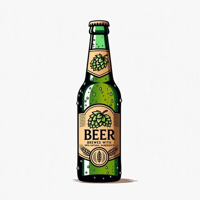 Green Beer Bottle with Hops Label