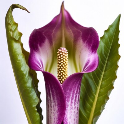 Purple Calla Lily with Green Leaves