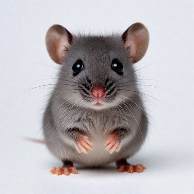 Cute gray mouse on white background
