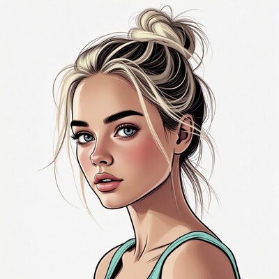 Blonde woman with messy bun illustration