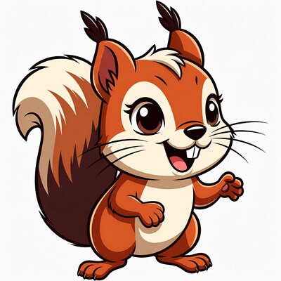 Cute cartoon squirrel waving happily