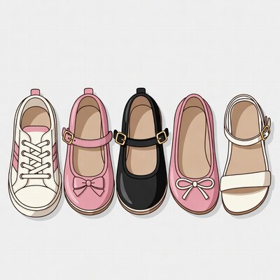 Five Colorful Girls Shoes Illustration