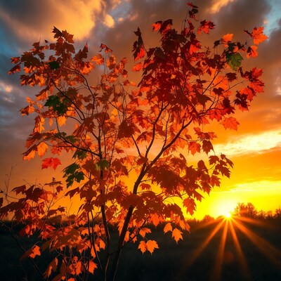 Autumn Maple Tree at Sunset