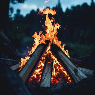 Blazing Campfire in Forest Night