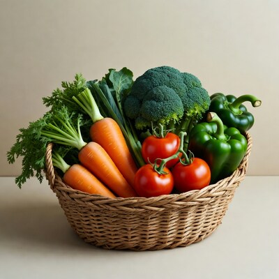 Fresh vegetables in wicker basket