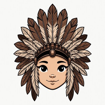 Cartoon Indigenous girl in feather headdress