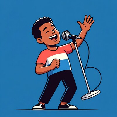Boy singing into microphone illustration